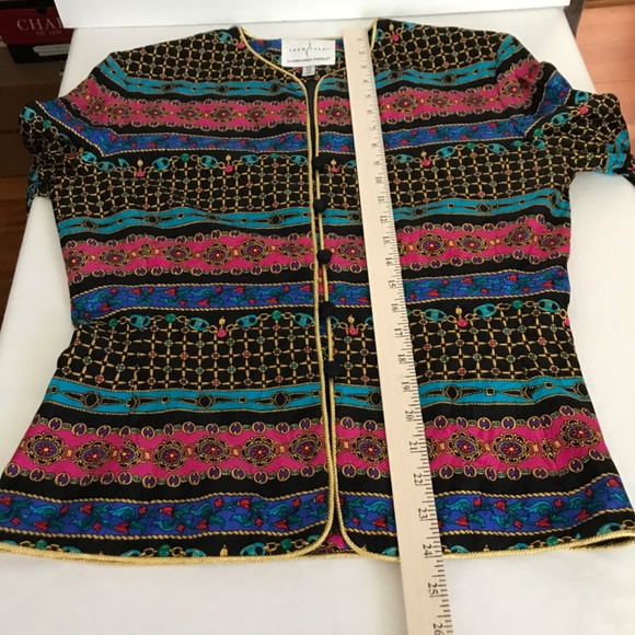 ADRIANNA PAPELL Safe Silk Evening Jacket Blazer Button Front Gold Detail Size 10 - Picture 15 of 16